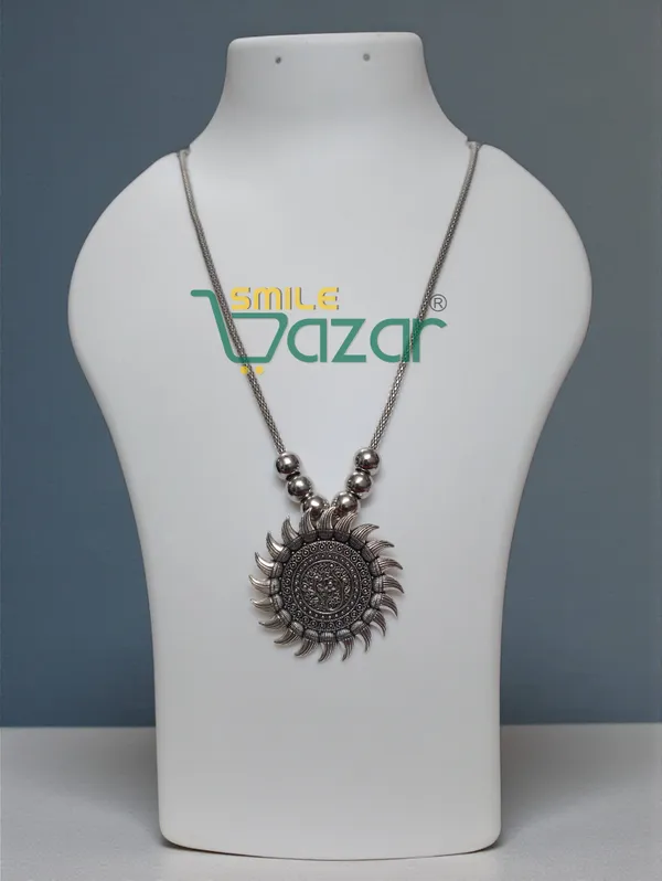 Artificial_Oxidised_Traditional_Silver_Big_Pendant_Necklace_Stylish_Necklace_Chain_Jewellery_–_Antique_Statement_Jewellery_for_Girls_&_Women_-_1_PC