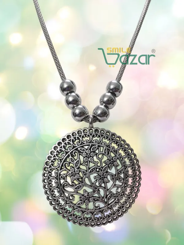 Artificial_Oxidised_Traditional_Silver_Big_Pendant_Necklace_Stylish_Necklace_Chain_Jewellery_–_Antique_Statement_Jewellery_for_Girls_&_Women_-_1_PC