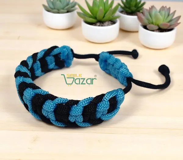 BLACK_AND_SKY_BLUE_COLOUR_HANDMADE__BRACELET_ADJUSTABLE_WRISTBAND_BRACELET_FRIENDSHIP_BAND_FOR_WOMEN_AND_MEN_SKIN_FRIENDLY_