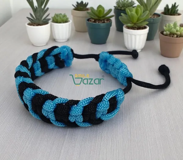 BLACK_AND_SKY_BLUE_COLOUR_HANDMADE__BRACELET_ADJUSTABLE_WRISTBAND_BRACELET_FRIENDSHIP_BAND_FOR_WOMEN_AND_MEN_SKIN_FRIENDLY_