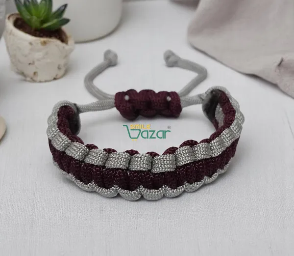 BURGUNDY_BROWN_AND_GREY_COLOUR_HANDMADE__BRACELET_ADJUSTABLE_WRISTBAND_BRACELET_FRIENDSHIP_BAND_FOR_WOMEN_AND_MEN_SKIN_FRIENDLY_