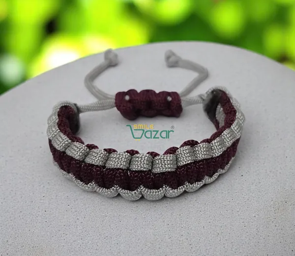 BURGUNDY_BROWN_AND_GREY_COLOUR_HANDMADE__BRACELET_ADJUSTABLE_WRISTBAND_BRACELET_FRIENDSHIP_BAND_FOR_WOMEN_AND_MEN_SKIN_FRIENDLY_