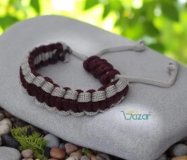 BURGUNDY_BROWN_AND_GREY_COLOUR_HANDMADE__BRACELET_ADJUSTABLE_WRISTBAND_BRACELET_FRIENDSHIP_BAND_FOR_WOMEN_AND_MEN_SKIN_FRIENDLY_