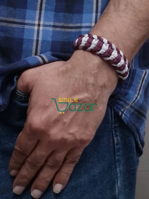 BURGUNDY_BROWN_AND_ICE_GRAY_-_HANDMADE__BRACELET_ADJUSTABLE_WRISTBAND_BRACELET_FRIENDSHIP_BAND_FOR_WOMEN_AND_MEN_SKIN_FRIENDLY