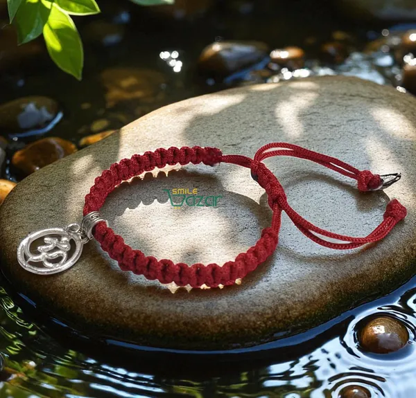 RED_HANDMADE_OM_CHARM_MACRAME_BRACELET_ADJUSTABLE_WRISTBAND_BRACELET_FRIENDSHIP_BAND_FOR_WOMEN_AND_MEN_SKIN_FRIENDLY_