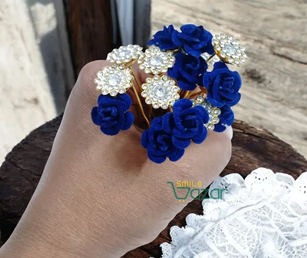 Bridal_Hair_Bun_Pin_Accessories_/_Fancy_Golden_Juda_Pins_with_Artificial_BLUE_Rose_and_Clear_Rhinestone_for_Women_and_Girls_-_Set_of_16_PCs