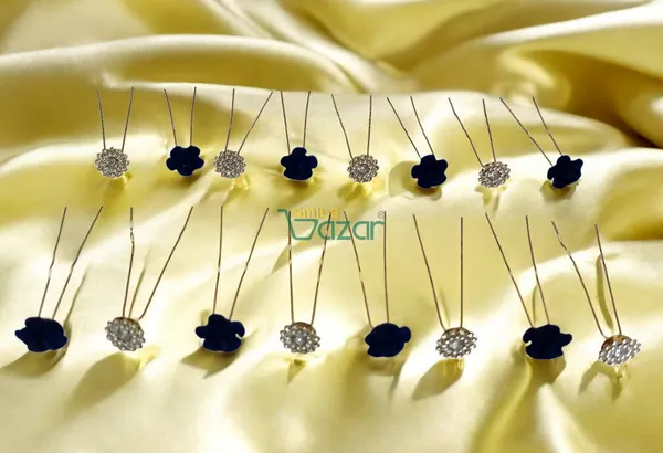 Bridal_Hair_Bun_Pin_Accessories_/_Fancy_Golden_Juda_Pins_with_Artificial_BLUE_Rose_and_Clear_Rhinestone_for_Women_and_Girls_-_Set_of_16_PCs