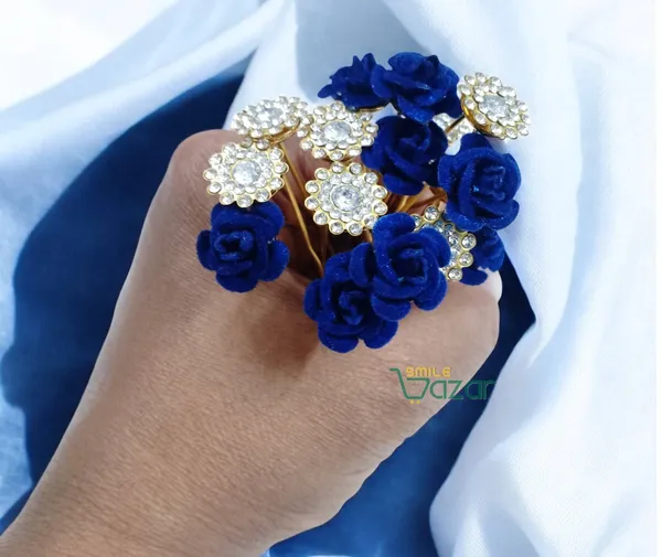 Bridal_Hair_Bun_Pin_Accessories_/_Fancy_Golden_Juda_Pins_with_Artificial_BLUE_Rose_and_Clear_Rhinestone_for_Women_and_Girls_-_Set_of_16_PCs