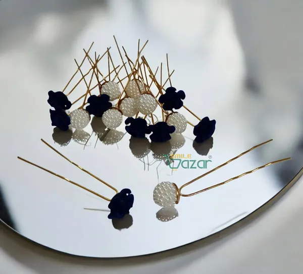 Bridal_Hair_Bun_Pin_Accessories_/_Fancy_Golden_Juda_Pins_with_Artificial_BLUE_Rose_and__Faux_Pearls_for_Women_and_Girls_-_Set_of_16_PCs