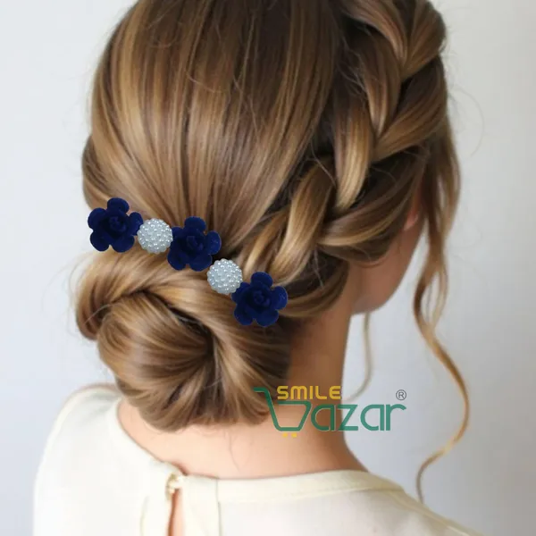 Bridal_Hair_Bun_Pin_Accessories_/_Fancy_Golden_Juda_Pins_with_Artificial_BLUE_Rose_and__Faux_Pearls_for_Women_and_Girls_-_Set_of_16_PCs