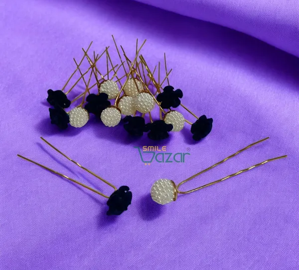 Bridal_Hair_Bun_Pin_Accessories_/_Fancy_Golden_Juda_Pins_with_Artificial_BLUE_Rose_and__Faux_Pearls_for_Women_and_Girls_-_Set_of_16_PCs