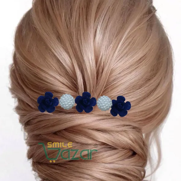Bridal_Hair_Bun_Pin_Accessories_/_Fancy_Golden_Juda_Pins_with_Artificial_BLUE_Rose_and__Faux_Pearls_for_Women_and_Girls_-_Set_of_16_PCs