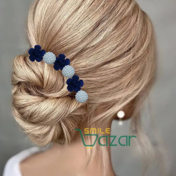 Bridal_Hair_Bun_Pin_Accessories_/_Fancy_Golden_Juda_Pins_with_Artificial_BLUE_Rose_and__Faux_Pearls_for_Women_and_Girls_-_Set_of_16_PCs