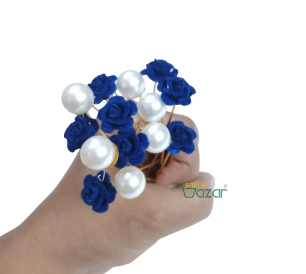 Bridal_Hair_Bun_Pin_Accessories_/_Fancy_Golden_Juda_Pins_with_Artificial_BLUE_Rose_and__Pearls_for_Women_and_Girls_-_Set_of_16_PCs