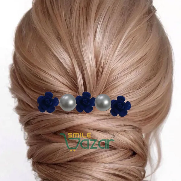 Bridal_Hair_Bun_Pin_Accessories_/_Fancy_Golden_Juda_Pins_with_Artificial_BLUE_Rose_and__Pearls_for_Women_and_Girls_-_Set_of_16_PCs