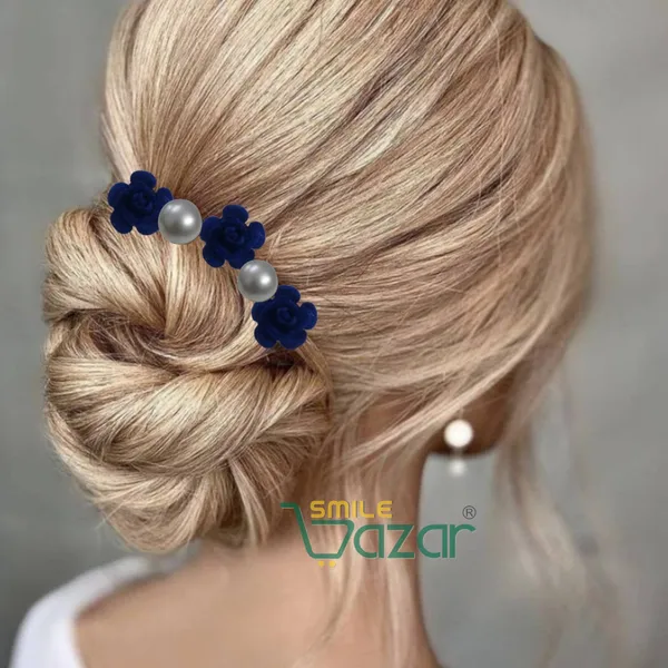 Bridal_Hair_Bun_Pin_Accessories_/_Fancy_Golden_Juda_Pins_with_Artificial_BLUE_Rose_and__Pearls_for_Women_and_Girls_-_Set_of_16_PCs