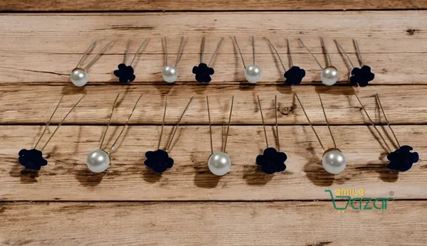 Bridal_Hair_Bun_Pin_Accessories_/_Fancy_Golden_Juda_Pins_with_Artificial_BLUE_Rose_and__Pearls_for_Women_and_Girls_-_Set_of_16_PCs
