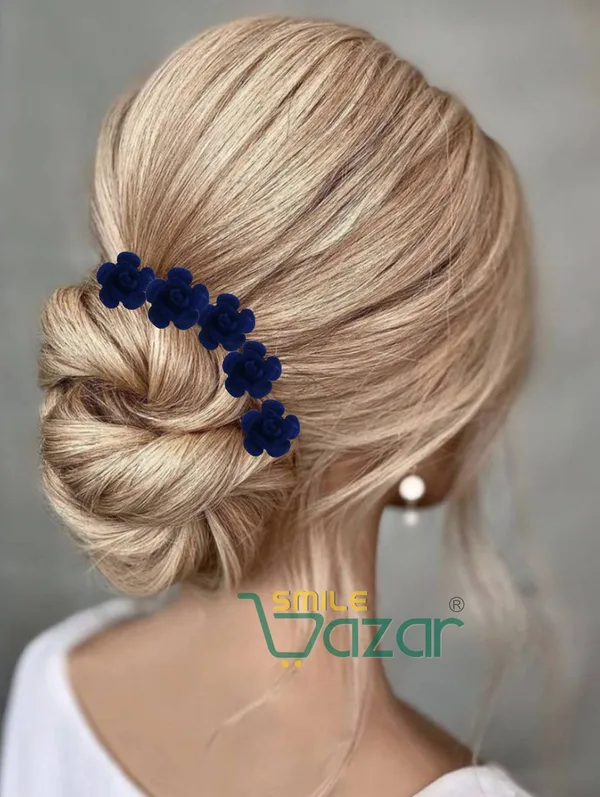 Bridal_Hair_Bun_Pin_Accessories_/_Fancy_Golden_Juda_Pins_with_Artificial_BLUE_Rose_for_Women_and_Girls_-_Set_of_16_PCs