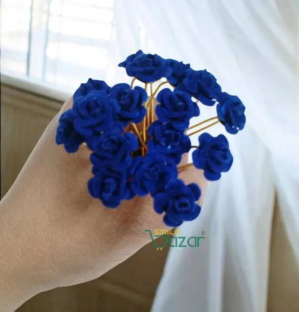 Bridal_Hair_Bun_Pin_Accessories_/_Fancy_Golden_Juda_Pins_with_Artificial_BLUE_Rose_for_Women_and_Girls_-_Set_of_16_PCs