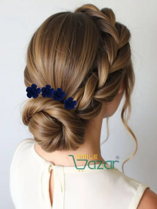 Bridal_Hair_Bun_Pin_Accessories_/_Fancy_Golden_Juda_Pins_with_Artificial_BLUE_Rose_for_Women_and_Girls_-_Set_of_16_PCs