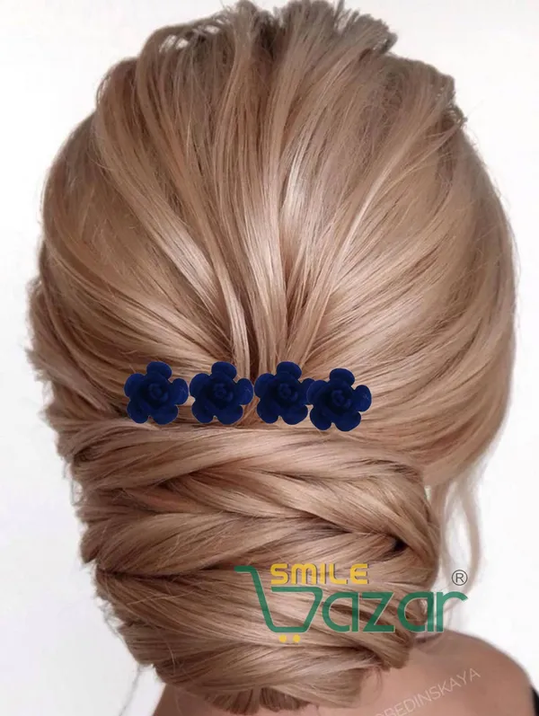 Bridal_Hair_Bun_Pin_Accessories_/_Fancy_Golden_Juda_Pins_with_Artificial_BLUE_Rose_for_Women_and_Girls_-_Set_of_16_PCs