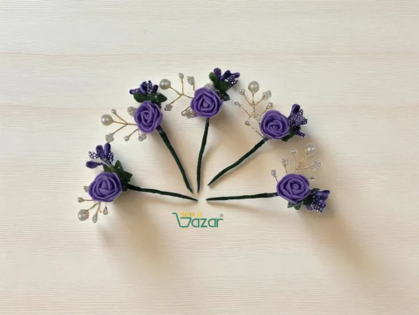 Bridal_Hair_Bun_Pin_Accessories_/_Fancy_Golden_Juda_Pins_with_Artificial_PURPLE_Rose_for_Women_and_Girls_-_Set_of_5_PCs