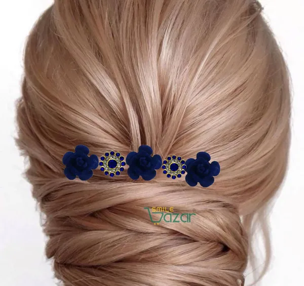 Bridal_Hair_Bun_Pin_Accessories_/_Fancy_Golden_Juda_Pins_with_Artificial__Blue_Rose_and__Blue_Rhinestone_for_Women_and_Girls_-_Set_of_16_PCs