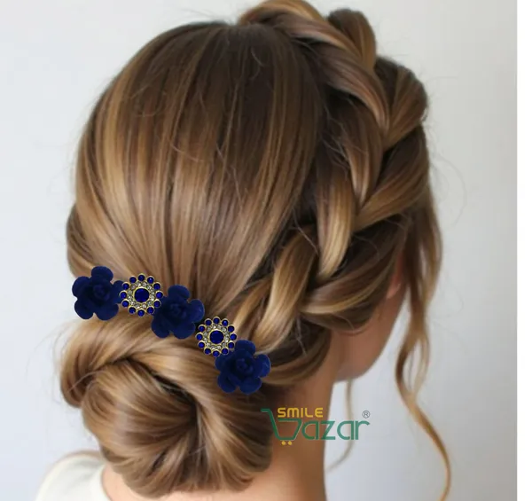 Bridal_Hair_Bun_Pin_Accessories_/_Fancy_Golden_Juda_Pins_with_Artificial__Blue_Rose_and__Blue_Rhinestone_for_Women_and_Girls_-_Set_of_16_PCs