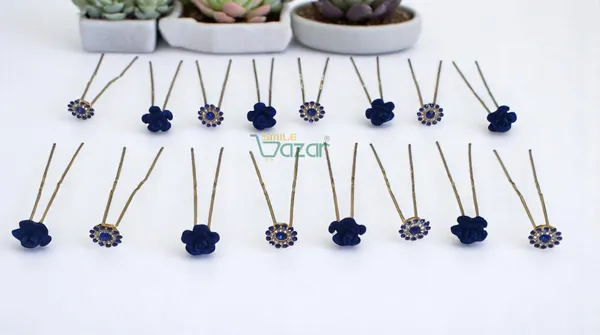 Bridal_Hair_Bun_Pin_Accessories_/_Fancy_Golden_Juda_Pins_with_Artificial__Blue_Rose_and__Blue_Rhinestone_for_Women_and_Girls_-_Set_of_16_PCs