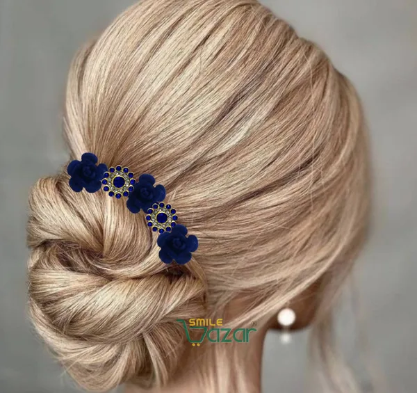Bridal_Hair_Bun_Pin_Accessories_/_Fancy_Golden_Juda_Pins_with_Artificial__Blue_Rose_and__Blue_Rhinestone_for_Women_and_Girls_-_Set_of_16_PCs