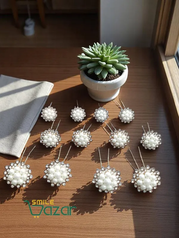 Bridal_Hair_Bun_Pin_Accessories_/_Fancy_Golden_Juda_Pins_with_White_Artificial_Pearl_flowers_for_Women_and_Girls_-_Set_of_12_PCs