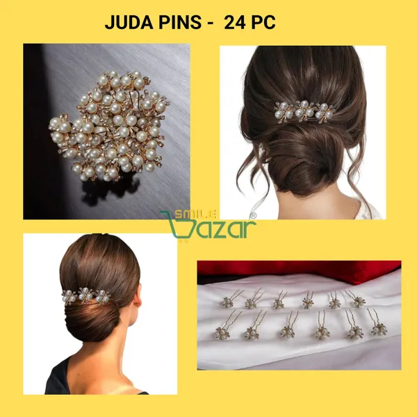 Bridal_Hair_Bun_Pin_Accessories_/_Fancy_Golden_Juda_Pins_with_White_Faux_Pearl_flowers_for_Women_and_Girls_-_Set_of_12_PCs