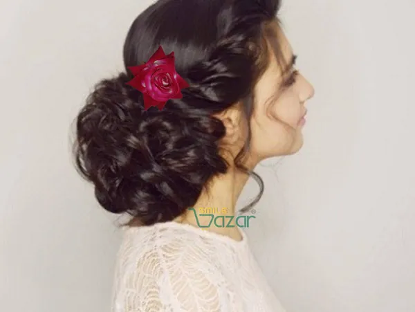 Bridal_Hair_Pin_Bun_Pin_Accessories_/_Fancy_Golden_Juda_Pins_with_Artificial_Big_Size_6_Cm_MAGENTA_PINK_Rose_Hair_Pin_for_Women_and_Girls_hair_pins_for_women_wedding_-_Set_of_2_PCs