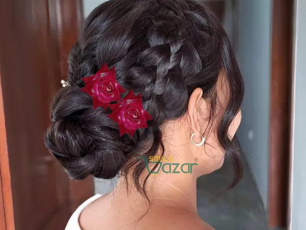 Bridal_Hair_Pin_Bun_Pin_Accessories_/_Fancy_Golden_Juda_Pins_with_Artificial_Big_Size_6_Cm_MAGENTA_PINK_Rose_Hair_Pin_for_Women_and_Girls_hair_pins_for_women_wedding_-_Set_of_2_PCs