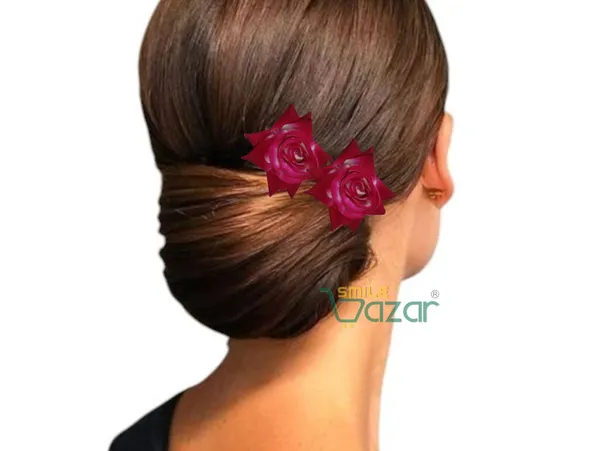 Bridal_Hair_Pin_Bun_Pin_Accessories_/_Fancy_Golden_Juda_Pins_with_Artificial_Big_Size_6_Cm_MAGENTA_PINK_Rose_Hair_Pin_for_Women_and_Girls_hair_pins_for_women_wedding_-_Set_of_2_PCs