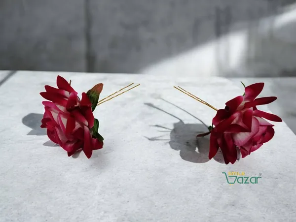 Bridal_Hair_Pin_Bun_Pin_Accessories_/_Fancy_Golden_Juda_Pins_with_Artificial_Big_Size_6_Cm_MAGENTA_PINK_Rose_Hair_Pin_for_Women_and_Girls_hair_pins_for_women_wedding_-_Set_of_2_PCs