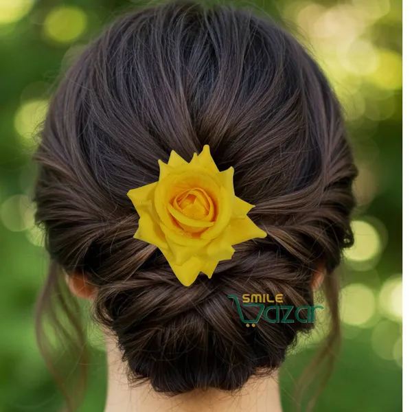 Bridal_Hair_Pin_Bun_Pin_Accessories_/_Fancy_Golden_Juda_Pins_with_Artificial_Big_Size_6_Cm_MULTI_COLOUR__Rose_Hair_Pin_for_Women_and_Girls_hair_pins_for_women_wedding_:_Set_of_4_PCs