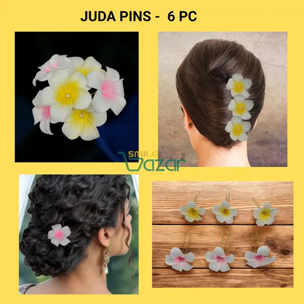 Bridal_Hair_Pin_Bun_Pin_Accessories_/_Fancy_Golden_Juda_Pins_with_Hawaii__Artificial_Champa_Foam_Flower_Hair_Pin_for_Women_and_Girls_hair_pins_for_women_wedding_-_6_PCs