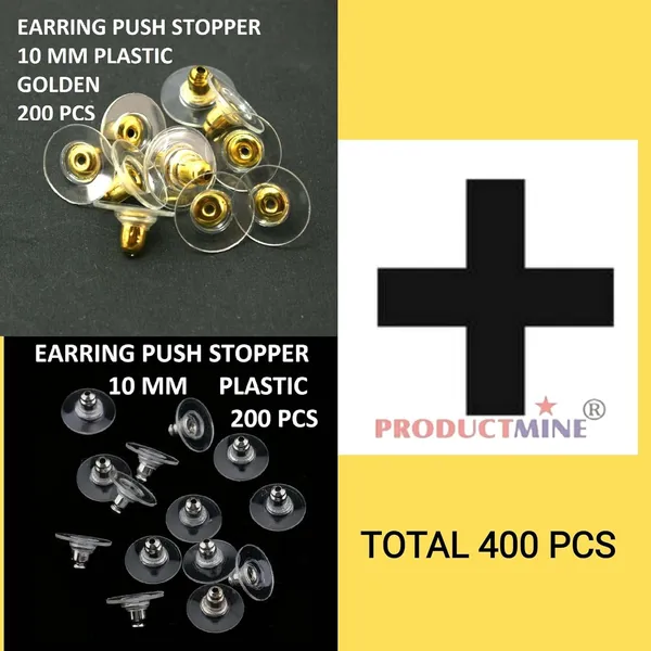 Golden_Flat_Clear_Plastic_Ear_Back_Stoppers_(200_Pcs)_+_Golden_Plastic_Ear_Back_Stoppers_(200_Pcs)_Push_Buttons_Findings_Stud_Earring_Plugs_Stoppers_For_Earrings_10_Mm-_Total_400_Pieces