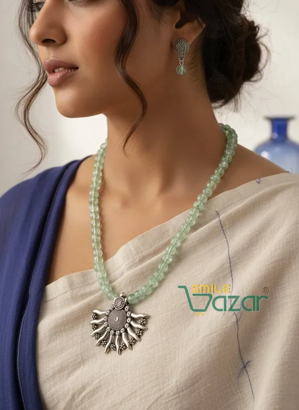 Ethnic_Big_Pendant_Artificial_Oxidised_Necklace_Set__for_Girls_&_Women_-_AQUA_GREEN