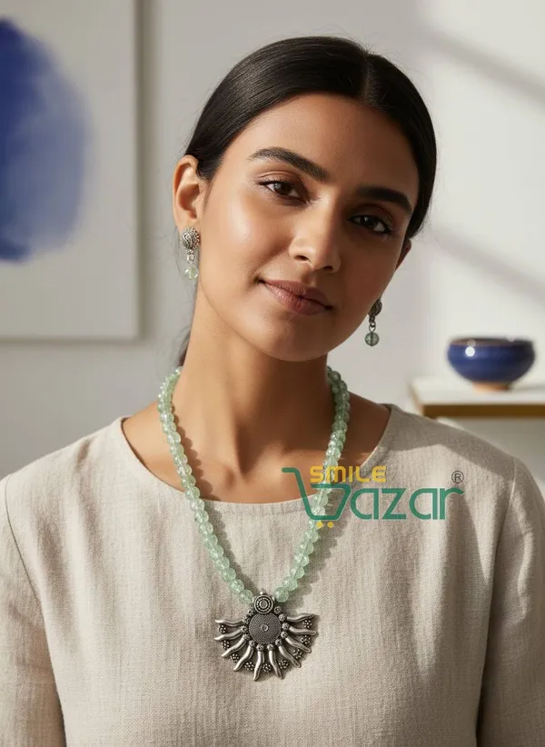 Ethnic_Big_Pendant_Artificial_Oxidised_Necklace_Set__for_Girls_&_Women_-_AQUA_GREEN
