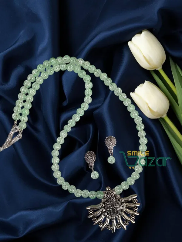 Ethnic_Big_Pendant_Artificial_Oxidised_Necklace_Set__for_Girls_&_Women_-_AQUA_GREEN