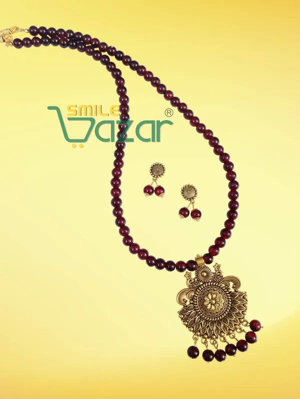 Ethnic_Big_Pendant_Artificial_Oxidised_Necklace_Set__for_Girls_&_Women_-_DARK_MAROON