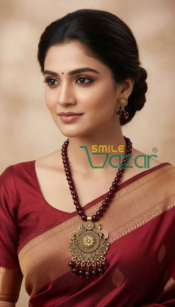 Ethnic_Big_Pendant_Artificial_Oxidised_Necklace_Set__for_Girls_&_Women_-_DARK_MAROON