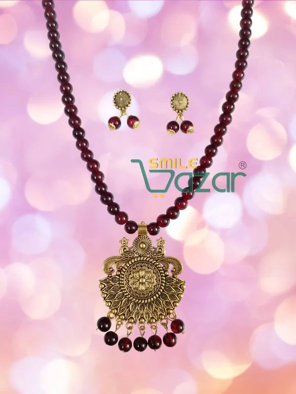 Ethnic_Big_Pendant_Artificial_Oxidised_Necklace_Set__for_Girls_&_Women_-_DARK_MAROON