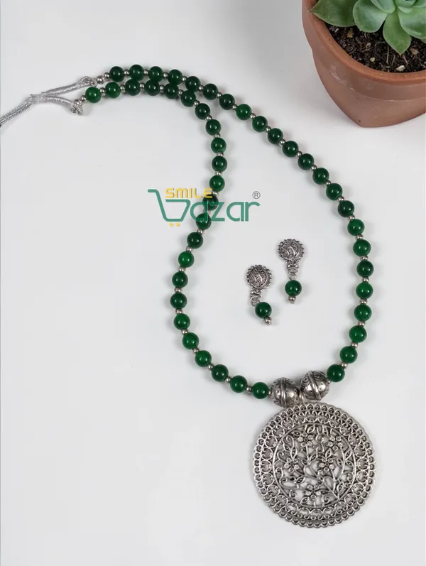 Ethnic_Big_Pendant_Artificial_Oxidised_Necklace_Set__for_Girls_&_Women_-_GREEN