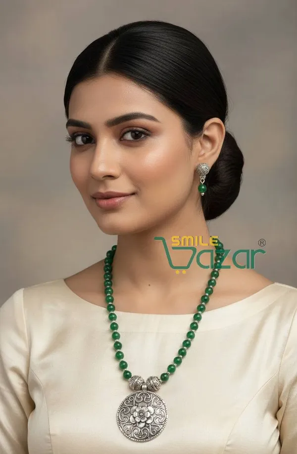 Ethnic_Big_Pendant_Artificial_Oxidised_Necklace_Set__for_Girls_&_Women_-_GREEN