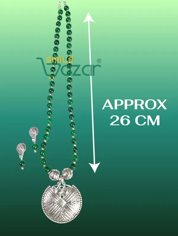 Ethnic_Big_Pendant_Artificial_Oxidised_Necklace_Set__for_Girls_&_Women_-_GREEN