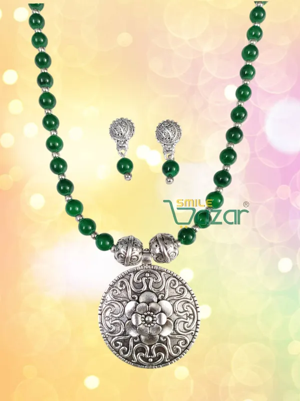 Ethnic_Big_Pendant_Artificial_Oxidised_Necklace_Set__for_Girls_&_Women_-_GREEN