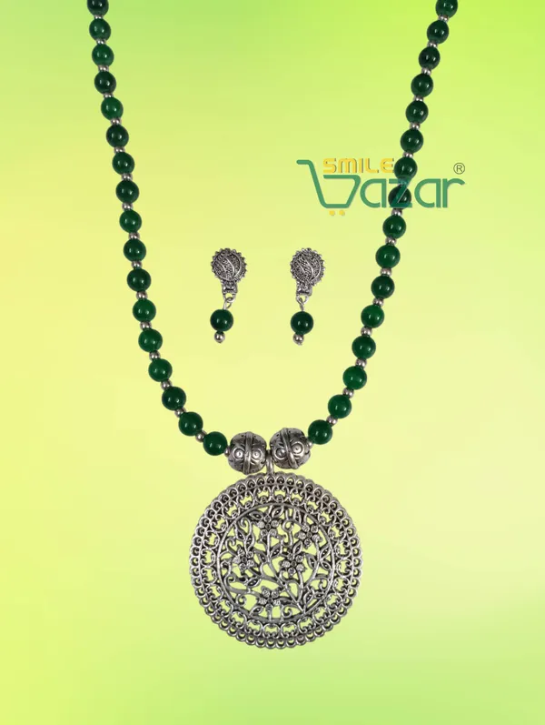Ethnic_Big_Pendant_Artificial_Oxidised_Necklace_Set__for_Girls_&_Women_-_GREEN